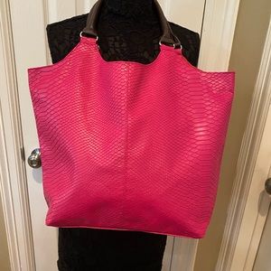 Neiman Marcus Pink Tote With Brown Handles